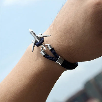 Airport Fashion Men Women Airplane Anchor Bracelets Charm Rope Chain Paracord Aviation Life Jewelry Pulseras Hombres