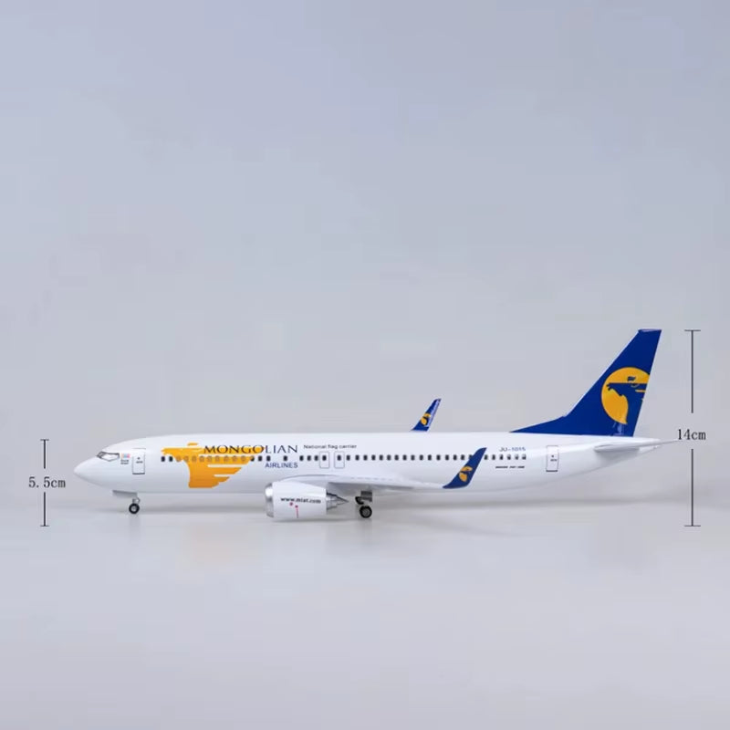 47CM Model B737 Airways Mongolian Model Toy Plane Resin Diecast Airplanes Model Airplane with LED Light for Aviation Enthusiast