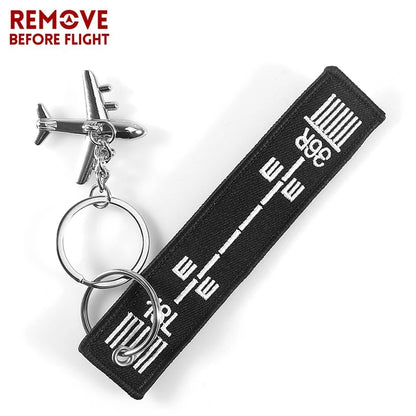 Black Airway Key Chain Anahtarlik Label Embroidery Keychain with Metal Plane Key Chain for Aviation Gifts Car Keychains