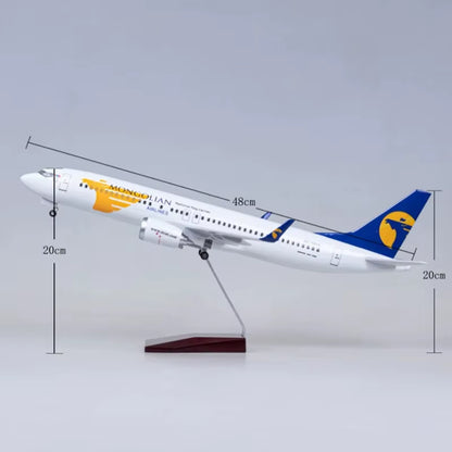 47CM Model B737 Airways Mongolian Model Toy Plane Resin Diecast Airplanes Model Airplane with LED Light for Aviation Enthusiast