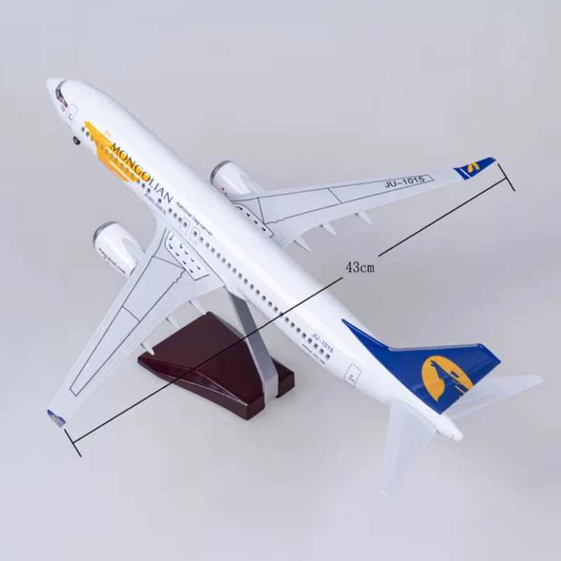 47CM Model B737 Airways Mongolian Model Toy Plane Resin Diecast Airplanes Model Airplane with LED Light for Aviation Enthusiast
