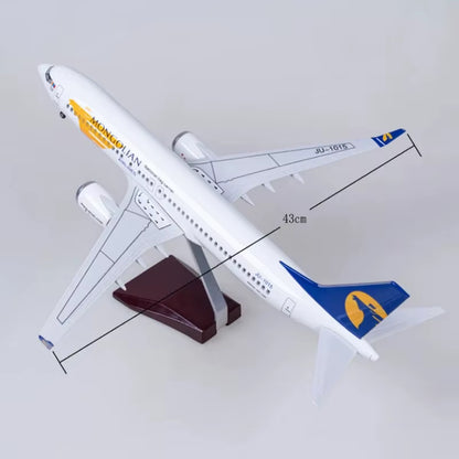 47CM Model B737 Airways Mongolian Model Toy Plane Resin Diecast Airplanes Model Airplane with LED Light for Aviation Enthusiast