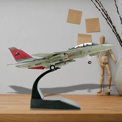 Diecast Model Adults Gifts 1/100 Scale F 14 Aircraft Airplane Display Fighter for Home Office Shelf Cafes Aviation Commemorate