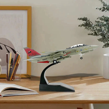 Diecast Model Adults Gifts 1/100 Scale F 14 Aircraft Airplane Display Fighter for Home Office Shelf Cafes Aviation Commemorate