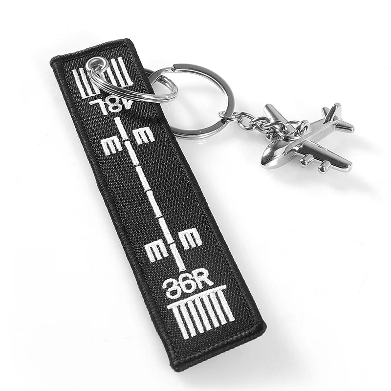 Black Airway Key Chain Anahtarlik Label Embroidery Keychain with Metal Plane Key Chain for Aviation Gifts Car Keychains
