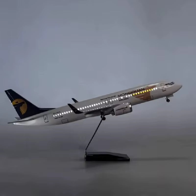 47CM Model B737 Airways Mongolian Model Toy Plane Resin Diecast Airplanes Model Airplane with LED Light for Aviation Enthusiast