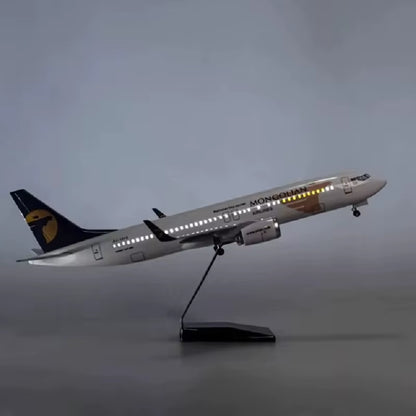 47CM Model B737 Airways Mongolian Model Toy Plane Resin Diecast Airplanes Model Airplane with LED Light for Aviation Enthusiast