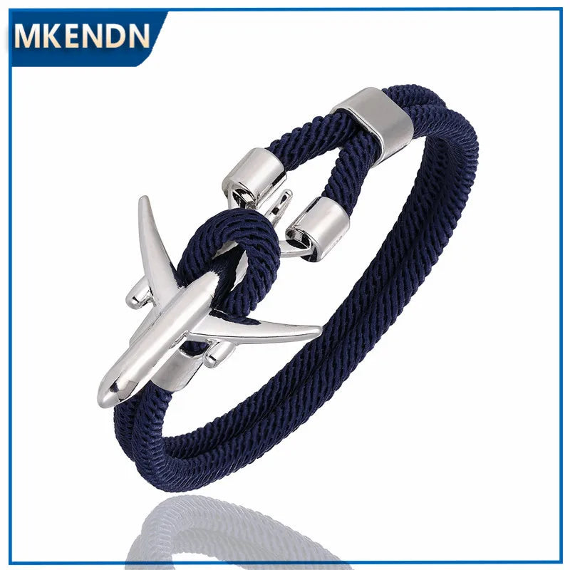 Airport Fashion Men Women Airplane Anchor Bracelets Charm Rope Chain Paracord Aviation Life Jewelry Pulseras Hombres